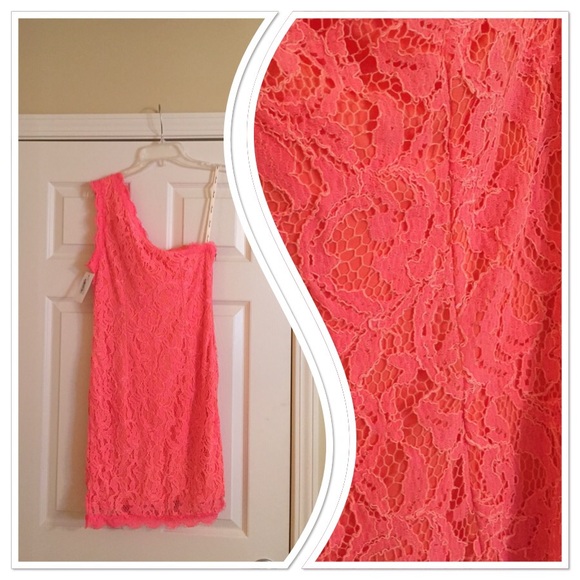 Neon coral one shoulder dress