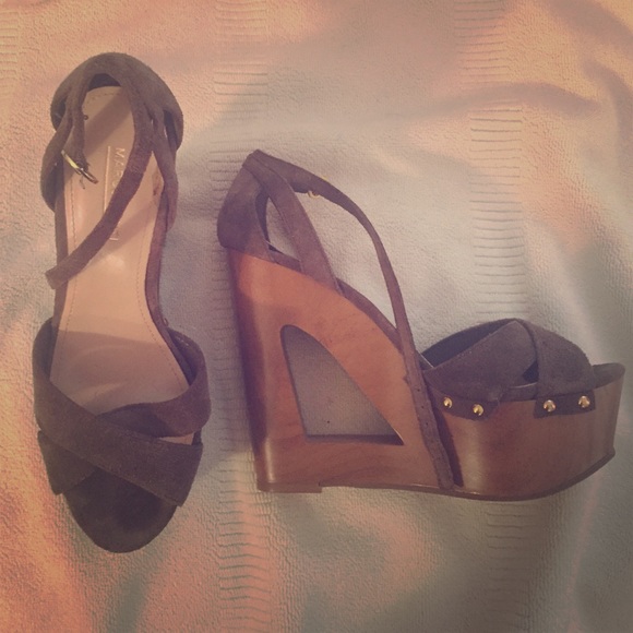 Camel suede platform wedges