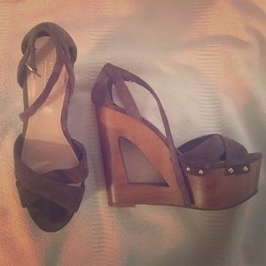 Camel suede platform wedges