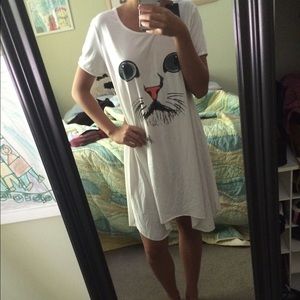 White baby doll dress with cat face