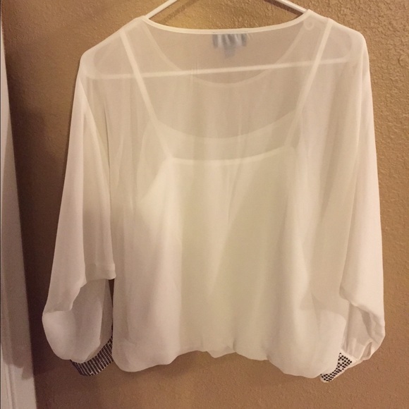 White cute blouse with rhinestones on the cuff - Picture 2 of 3