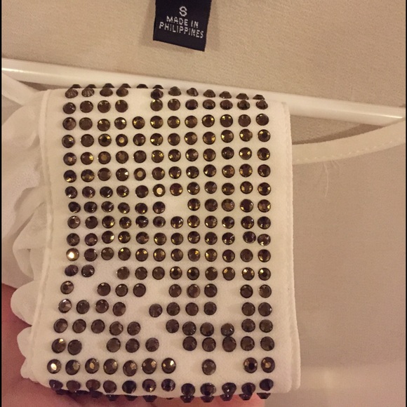 White cute blouse with rhinestones on the cuff - Picture 3 of 3