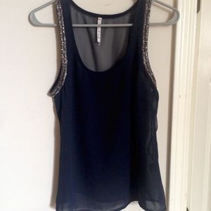 Navy beaded tank top. XS but could fit a S