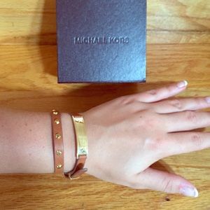 Michael Kors brown leather and gold wrap bracelet