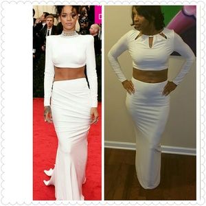 Elegant white crop top set