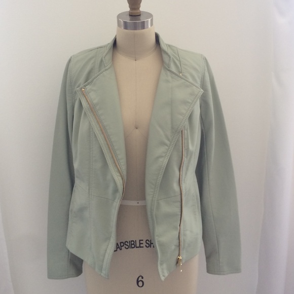 Mint green moto faux leather jacket