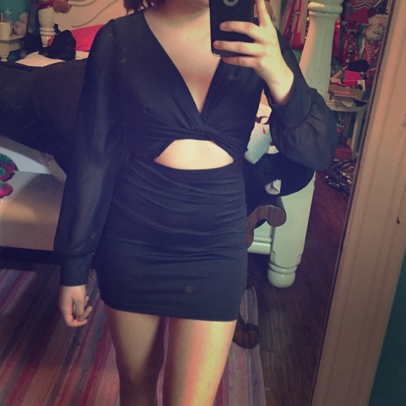 Black bodycon with mesh sleeves