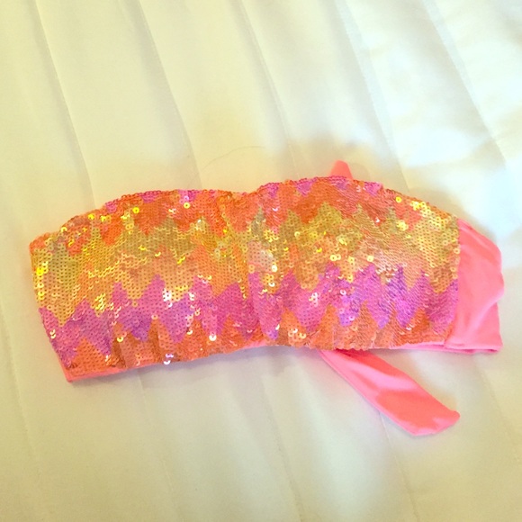 Pink sequined bandeau swim top