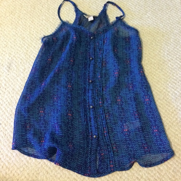 Aztec tribal blue sheer Arizona tank top