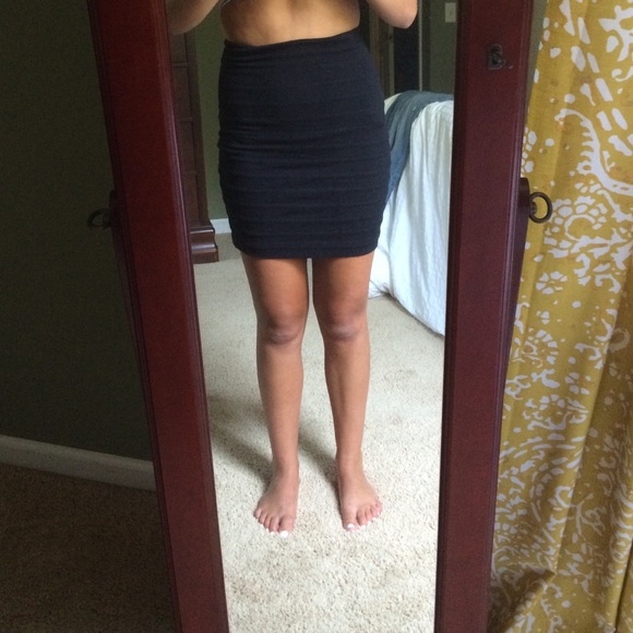 black ribbed high waisted pencil skirt