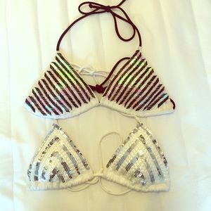 Sequined triangle swim tops