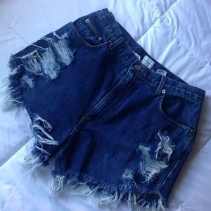 High waisted distressed shorts