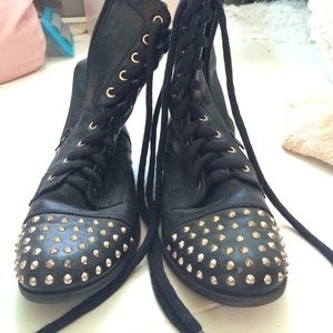 gold studded combat boots
