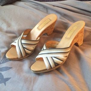70s Vintage Italian striped cork wedge sandals