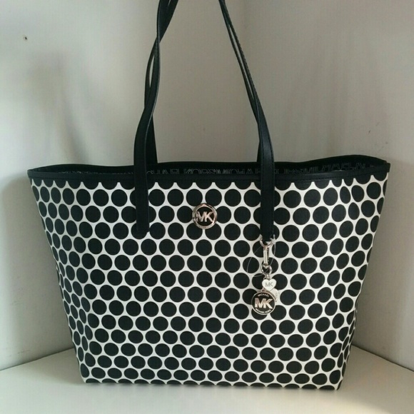 Michael Kors Handbags - MICHAEL KORS KIKI POLKA DOT MED TOTE WHITE/BLACK