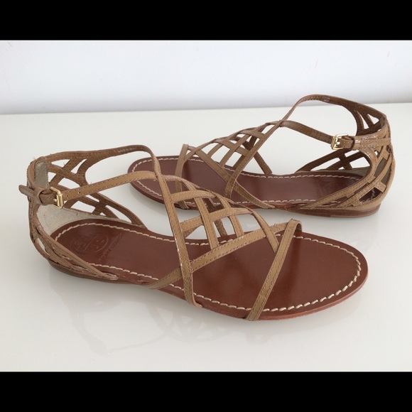 Tory Burch Shoes - TORY BURCH AMALIE PATENT LEATHER FLAT CAGE SANDAL