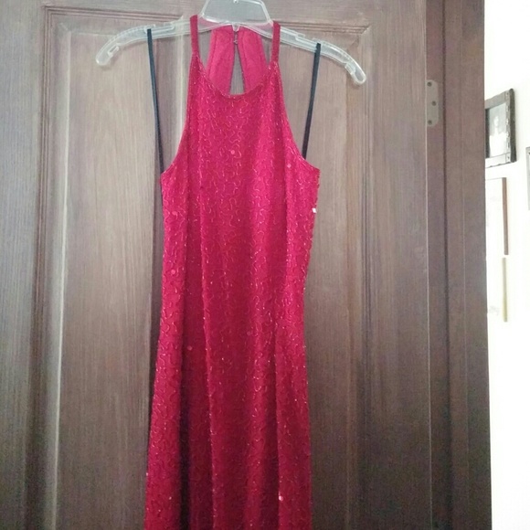 Full Length Red Beaded Elegant Gown