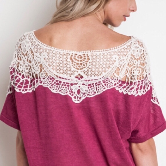 🆑 LAST 1! SMALL Magenta Patched Lace Sweater Tee - Picture 3 of 4