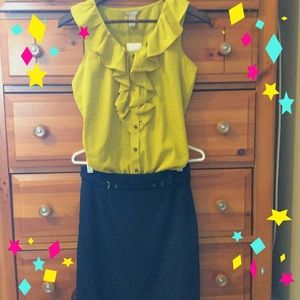 Mustard yellow sleeveless blouse with ruffles