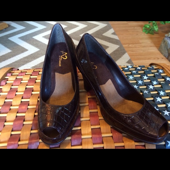 Areoles 2 open toe croc print pumps.