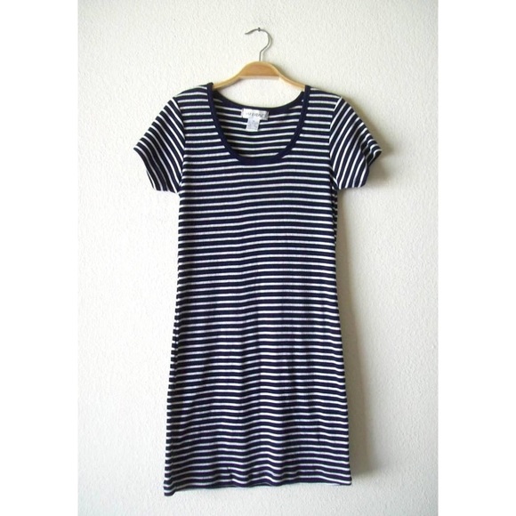 Vintage Dresses & Skirts - Vintage 1990's 90's Navy Blue White Striped Dress