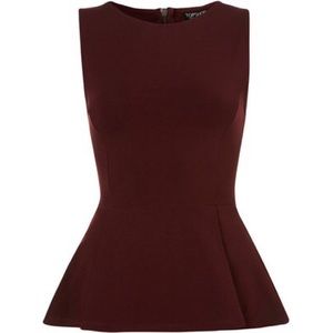Topshop Oxblood / Burgundy Peplum Sleeveless Top