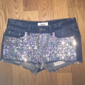PINK Sparkle Denim Shorts