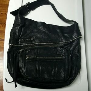Gorgeous black pebbled leather L.A.M.B. handbag