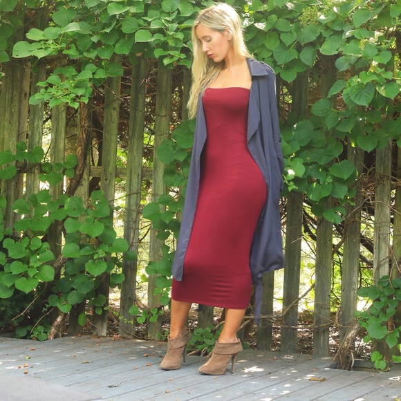 SOLD OUT Burgundy Midi Tube Dress - Picture 3 of 4