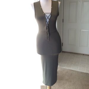 Better Be hunter green tie lace up Bodycon dress