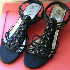 Black wedge sandals