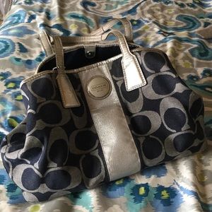 COACH Denim Signature Metallic Silver Stripe Bag