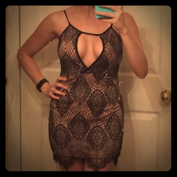 Nude and black lace dress