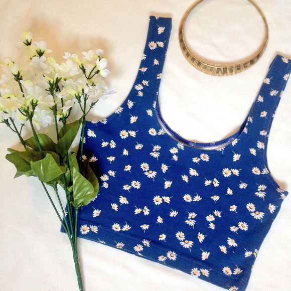 BLUE FLORAL CROP TANK TOP • AA