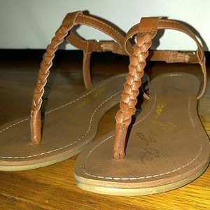 Braided t-strap sandals