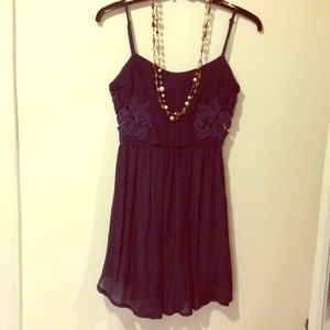 Navy blue sun dress with lace sides
