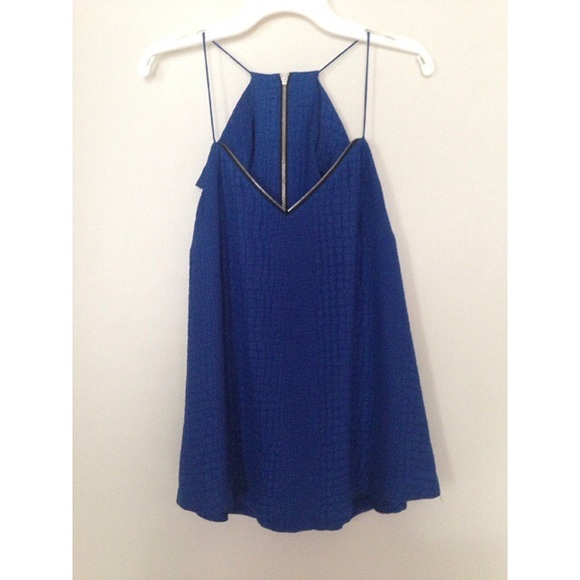 Textured blue blouse with Ruffle & Zipper Detail