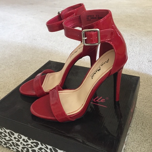 Anne Michelle patent ankle strap pumps