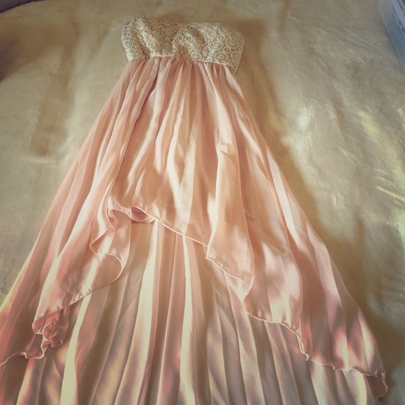 Strapless light pink and cream dress