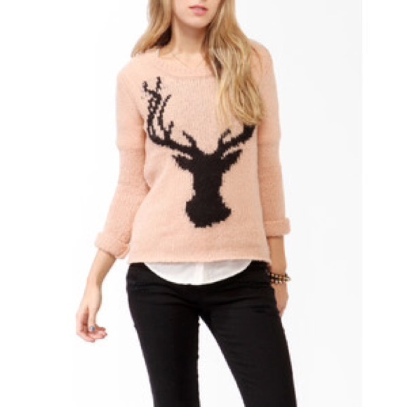 Forever 21 Deer Head Peach Sweater - Picture 1 of 4