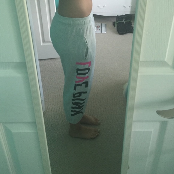 Gray and White PINK Cropped Sweatpants