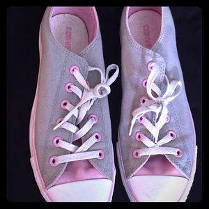 Pink and tan lace up shoes