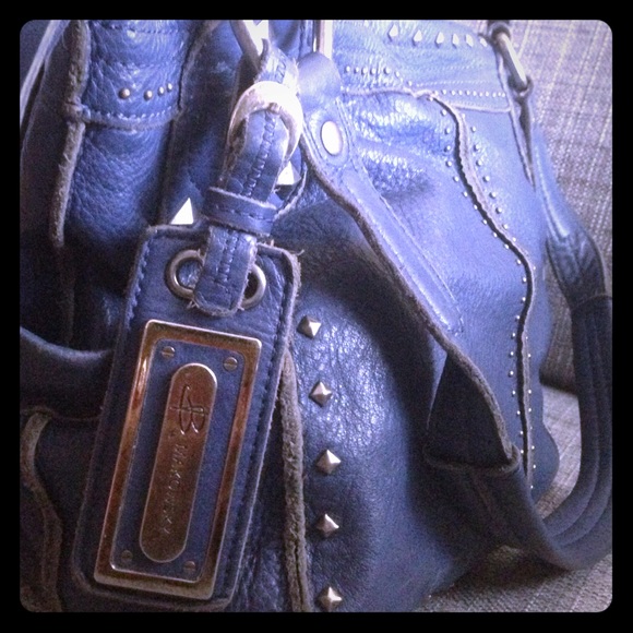 B. Makowsky Blue Leather Bag with Animal Print