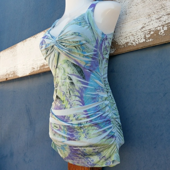 Tie Halter ruched tunic tanktop - Picture 1 of 4