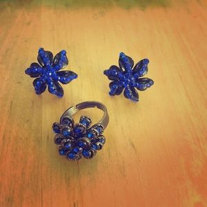 Deep blue ring and earring