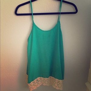Teal Lace-Trim Sleeveless Top