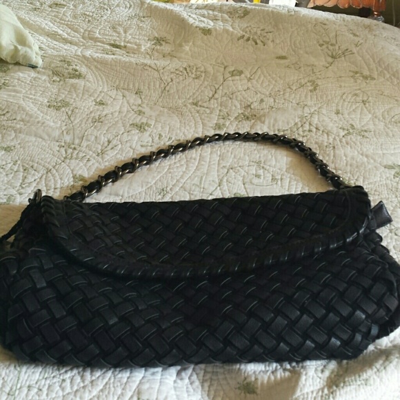 Black leather zippered handbag