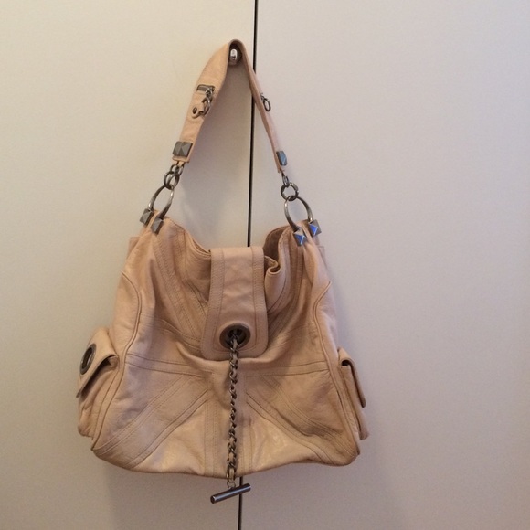 Betsy Johnson ivory leather hobo bag.