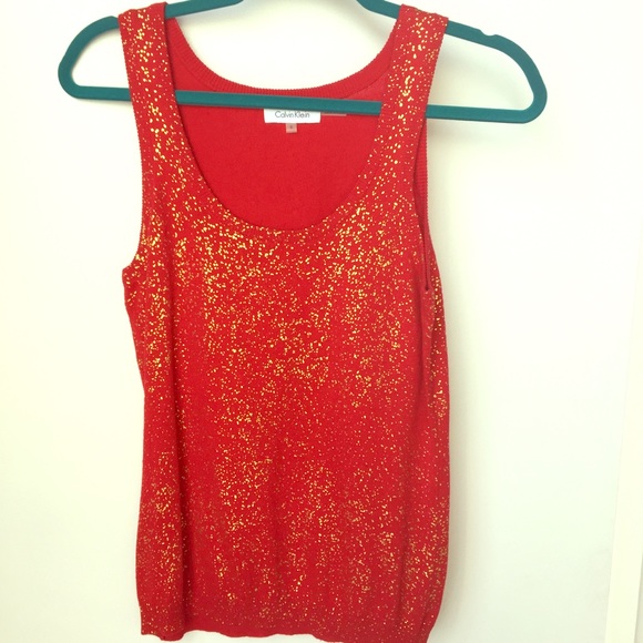Calvin Klein gold and red sweater shell