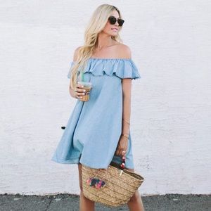 Chambray Ruffle Dress